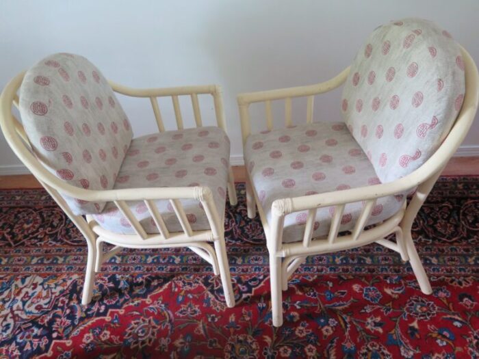 italian bamboo and cane side chairs with classic asian design upholstery 2620