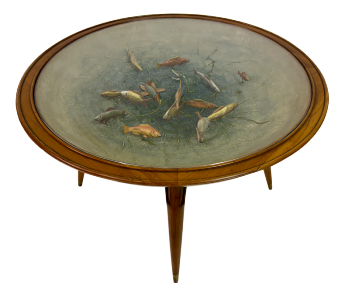 italian coffee table with model fish 1950s 2685