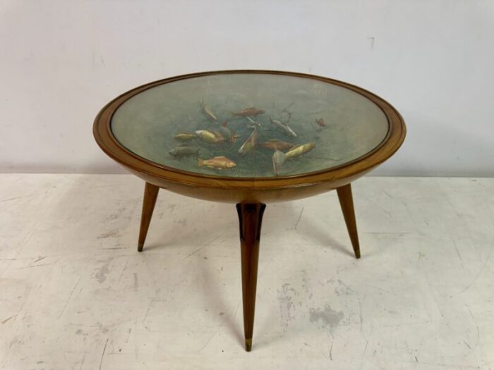 italian coffee table with model fish 1950s 6500