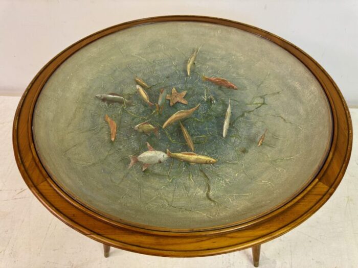 italian coffee table with model fish 1950s 8462