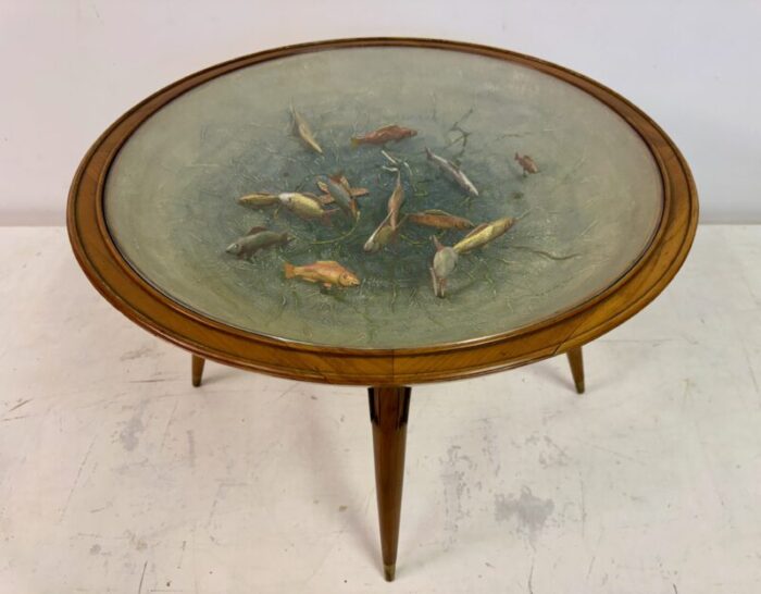 italian coffee table with model fish 1950s 9721