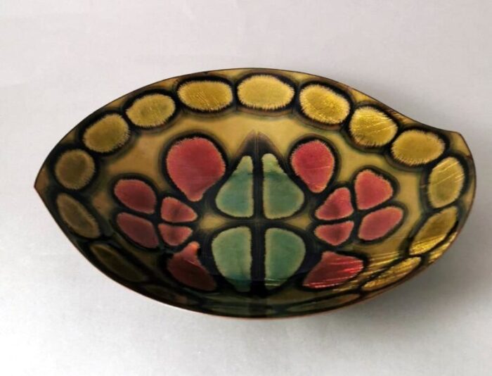 italian enameled copper bowl in the style of paolo de poli 1950 10