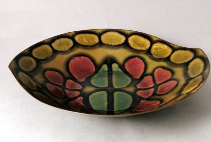 italian enameled copper bowl in the style of paolo de poli 1950 11