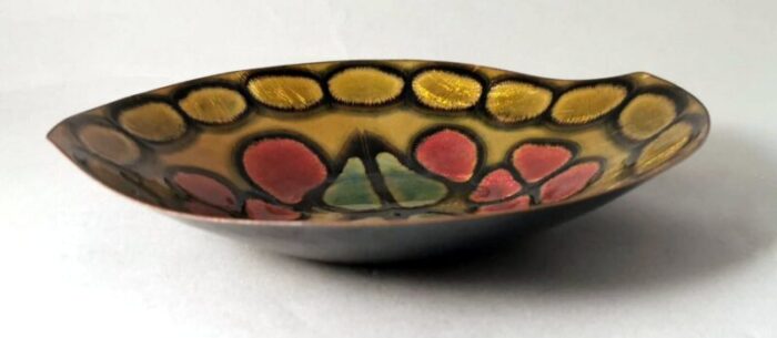 italian enameled copper bowl in the style of paolo de poli 1950 12