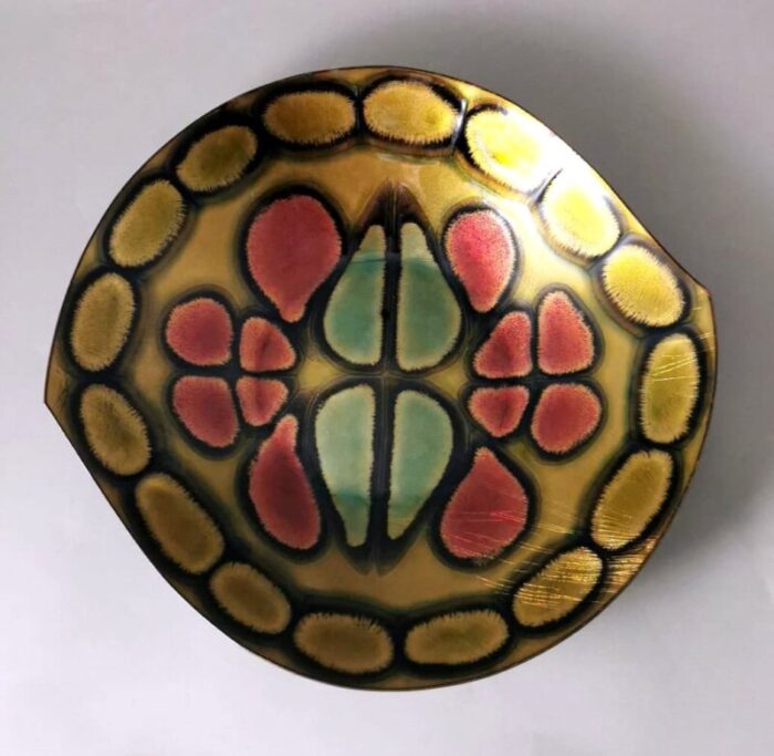 italian enameled copper bowl in the style of paolo de poli 1950 4