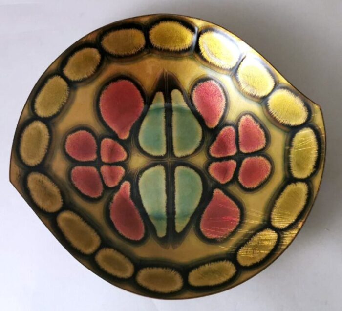 italian enameled copper bowl in the style of paolo de poli 1950 7