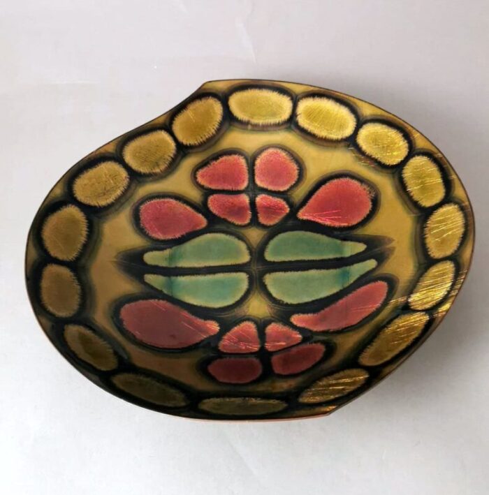 italian enameled copper bowl in the style of paolo de poli 1950 9