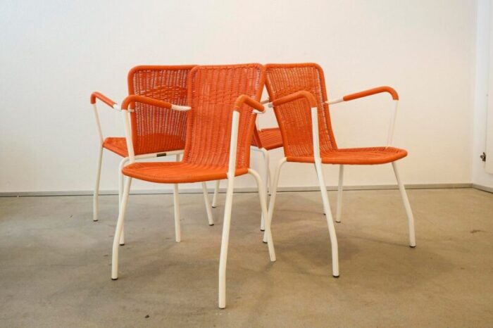 italian garden chairs in metal and woven plastic from metalmobil 1960s set of 6 0733