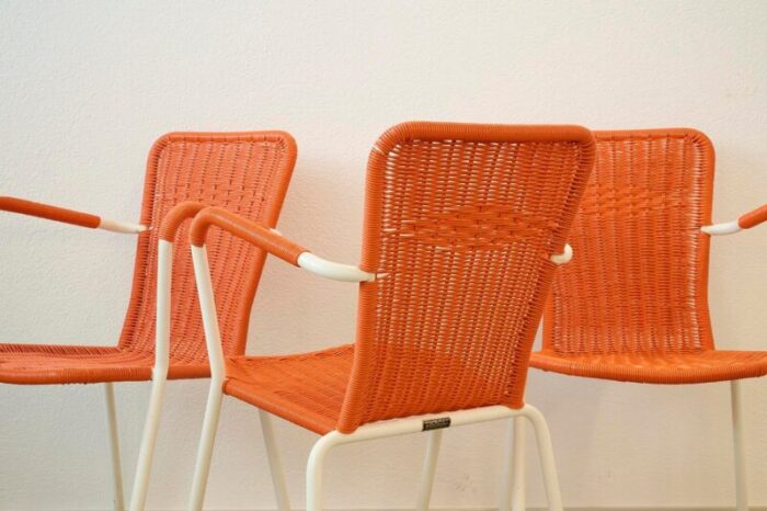 italian garden chairs in metal and woven plastic from metalmobil 1960s set of 6 5162