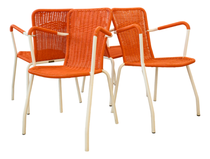 italian garden chairs in metal and woven plastic from metalmobil 1960s set of 6 5270