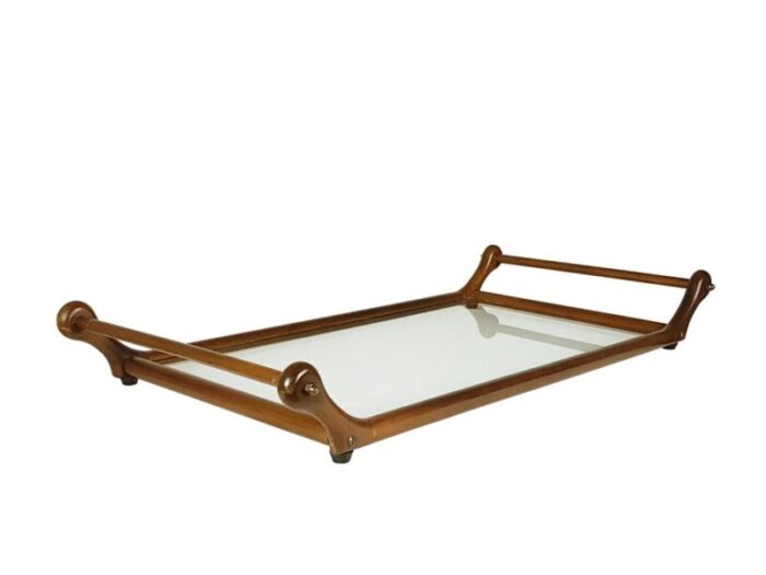 italian glass brass wood serving tray 1960s 1