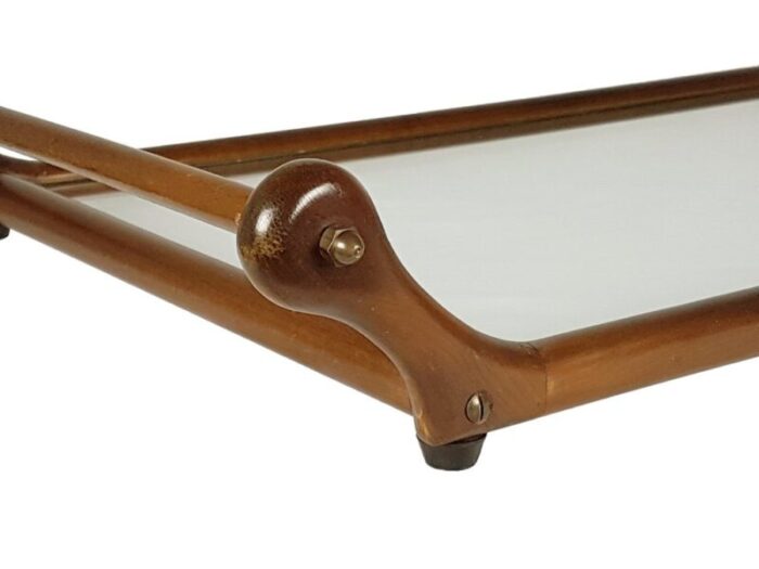 italian glass brass wood serving tray 1960s 3