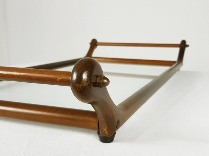 italian glass brass wood serving tray 1960s 6