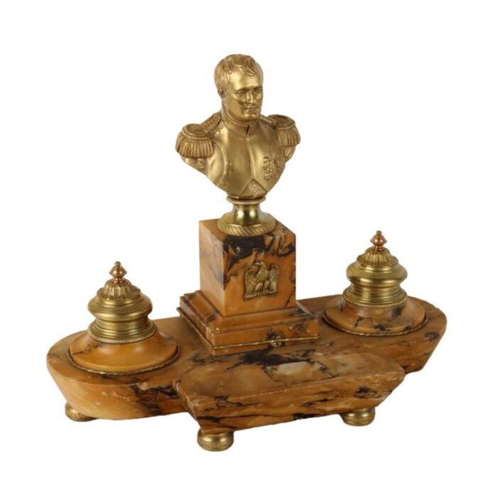 italian inkwell in yellow marble and gilded bronze 1