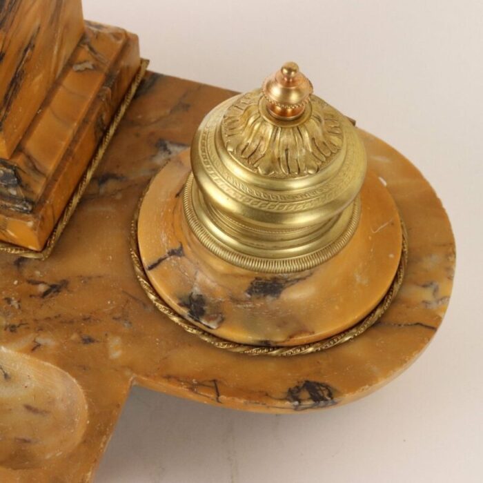 italian inkwell in yellow marble and gilded bronze 6