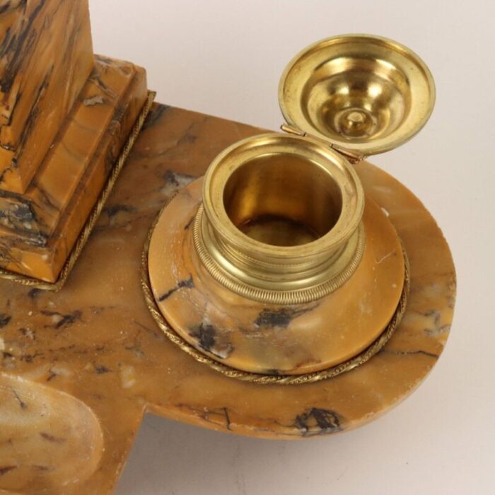 italian inkwell in yellow marble and gilded bronze 9