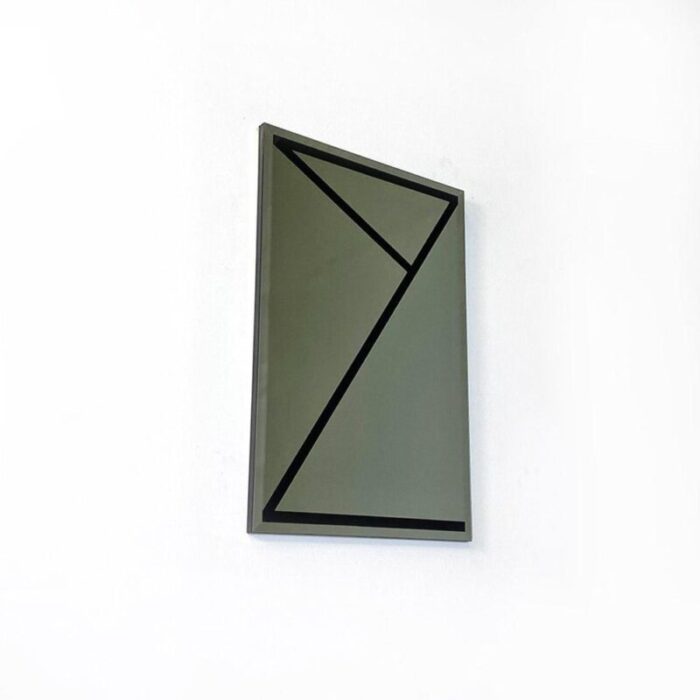 italian modern rectangular wall mirror with black geometric motif 1980s 2