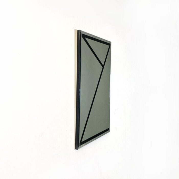 italian modern rectangular wall mirror with black geometric motif 1980s 3