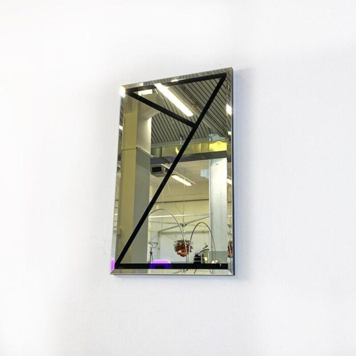 italian modern rectangular wall mirror with black geometric motif 1980s 4