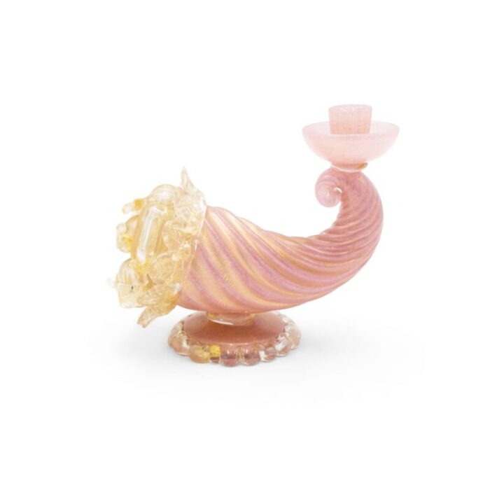 italian murano pink and gold cornucopia candlesticks a pair 4604