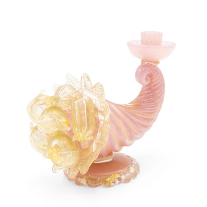 italian murano pink and gold cornucopia candlesticks a pair 5265