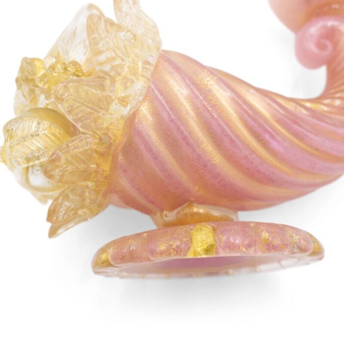 italian murano pink and gold cornucopia candlesticks a pair 5728