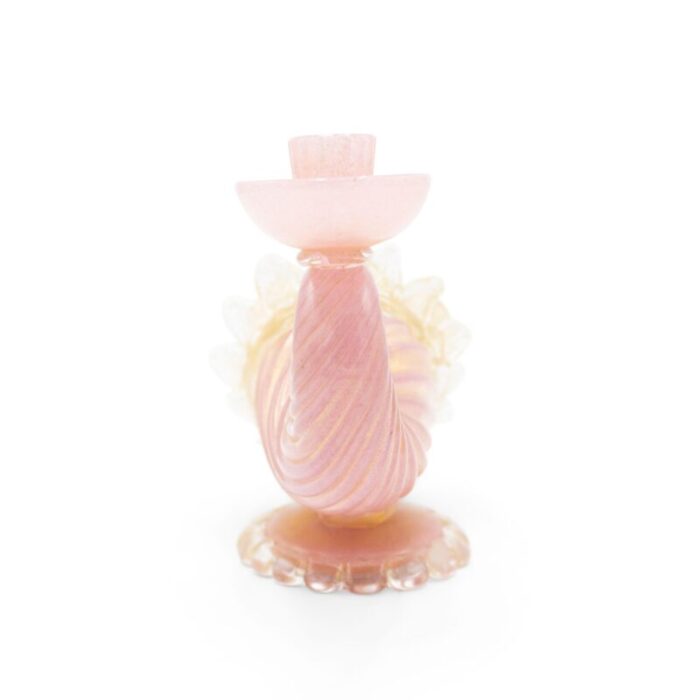 italian murano pink and gold cornucopia candlesticks a pair 6507