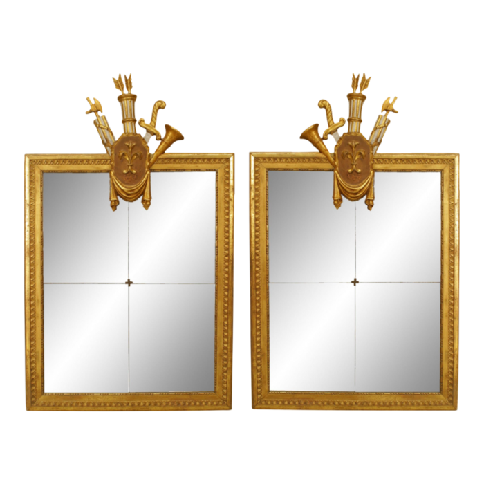 italian neoclassic gilt fleur de lis pediment wall mirrors a pair 7661