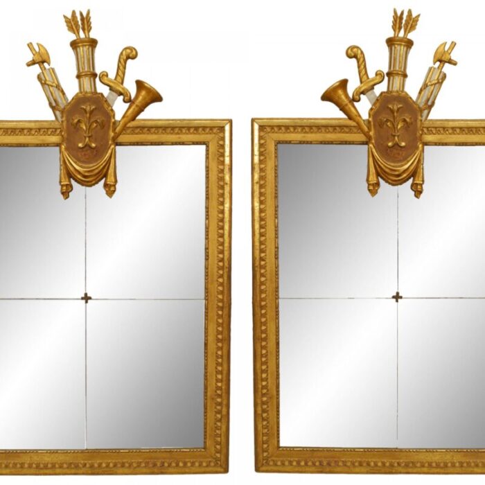 italian neoclassic gilt fleur de lis pediment wall mirrors a pair 9558