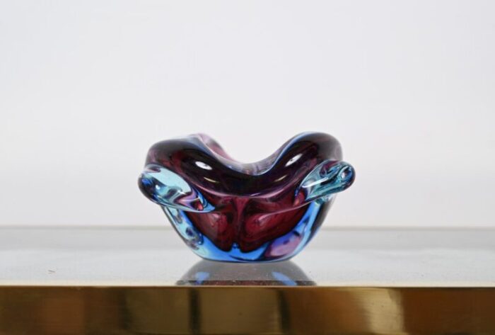 italian purple blue and pink sommerso murano glass bowl by flavio poli 1960s 11