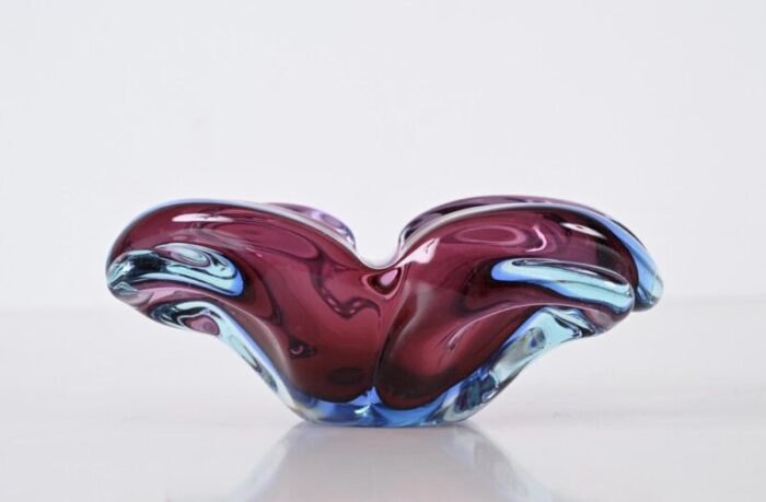 italian purple blue and pink sommerso murano glass bowl by flavio poli 1960s 12