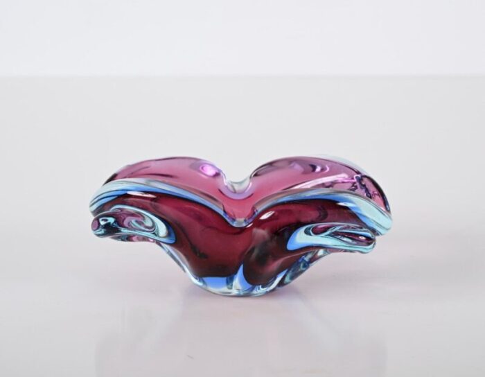 italian purple blue and pink sommerso murano glass bowl by flavio poli 1960s 14