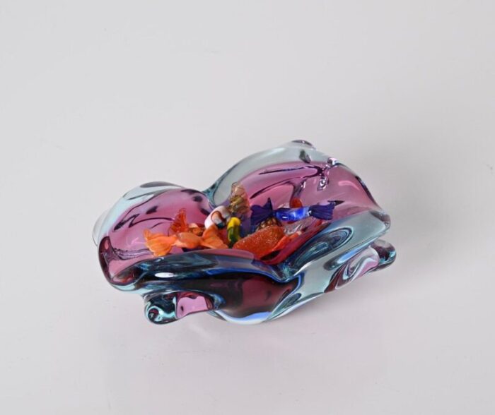 italian purple blue and pink sommerso murano glass bowl by flavio poli 1960s 15