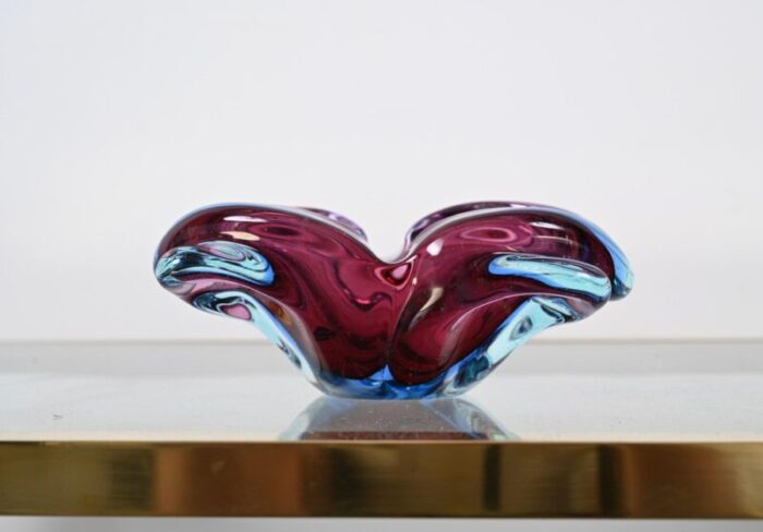 italian purple blue and pink sommerso murano glass bowl by flavio poli 1960s 8