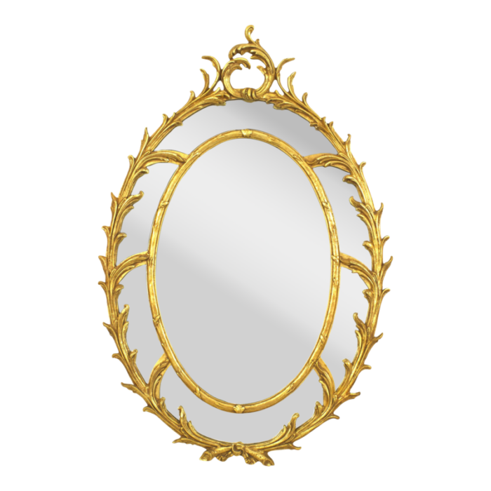 italian rococo round giltwood leaf design wall mirror 0271