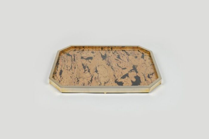 italian vide poche centerpiece tray in cork and brass by jet set milano 1970s 2