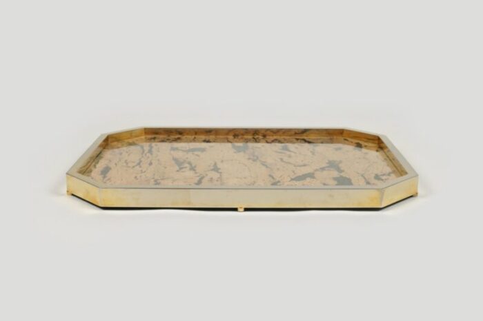 italian vide poche centerpiece tray in cork and brass by jet set milano 1970s 4