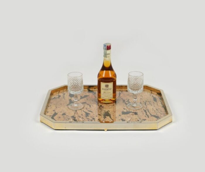 italian vide poche centerpiece tray in cork and brass by jet set milano 1970s 6