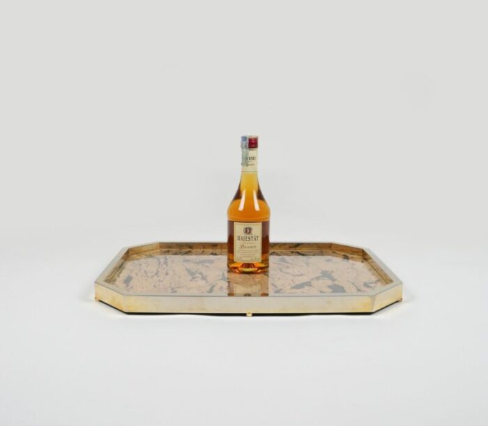 italian vide poche centerpiece tray in cork and brass by jet set milano 1970s 7