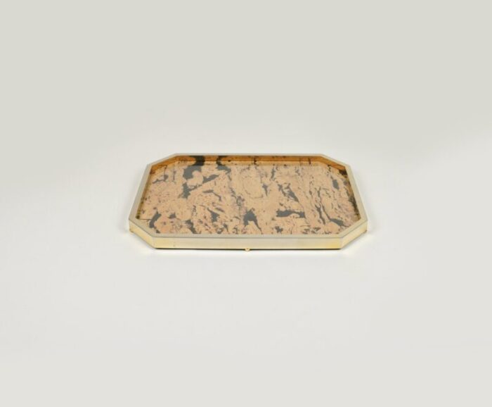 italian vide poche centerpiece tray in cork and brass by jet set milano 1970s 8