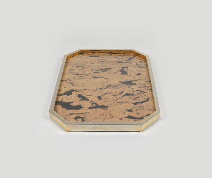 italian vide poche centerpiece tray in cork and brass by jet set milano 1970s 9