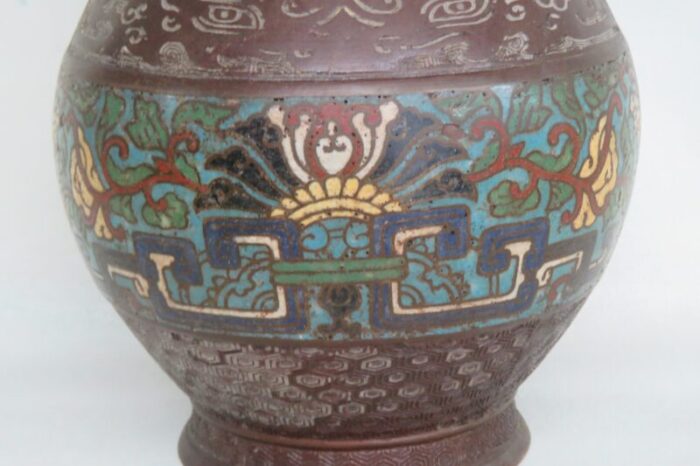 japanese bronze enamel cloisonne vase handled made in japan 0959