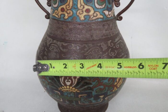 japanese bronze enamel cloisonne vase handled made in japan 1522