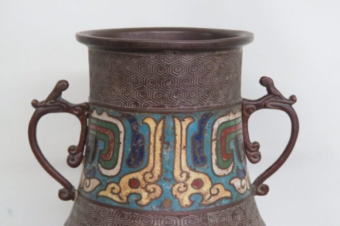 japanese bronze enamel cloisonne vase handled made in japan 9340