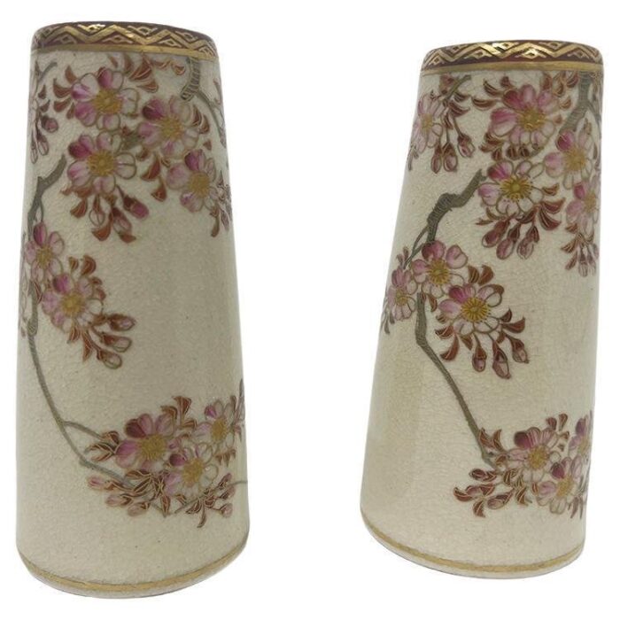 japanese satsuma mini vases 1900s set of 2 1