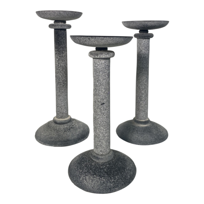 karl springer for seguso italian venetian gray scavo glass candlesticks set of 3 0413