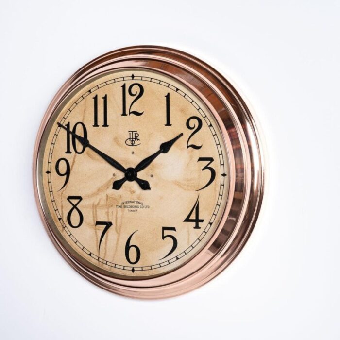 large copper factory clock by international time recording co ltd 3 1