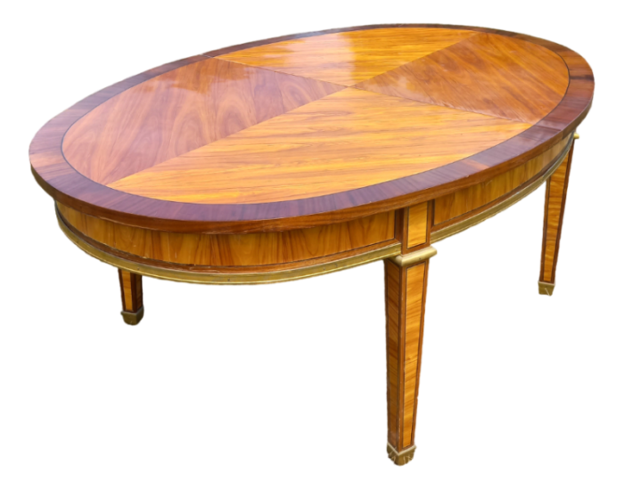 large extending reception table in marquetry and gilded bronze 4031