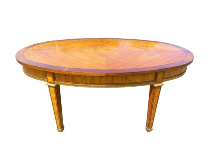 large extending reception table in marquetry and gilded bronze 4354