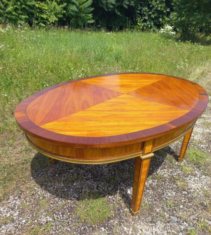 large extending reception table in marquetry and gilded bronze 8679